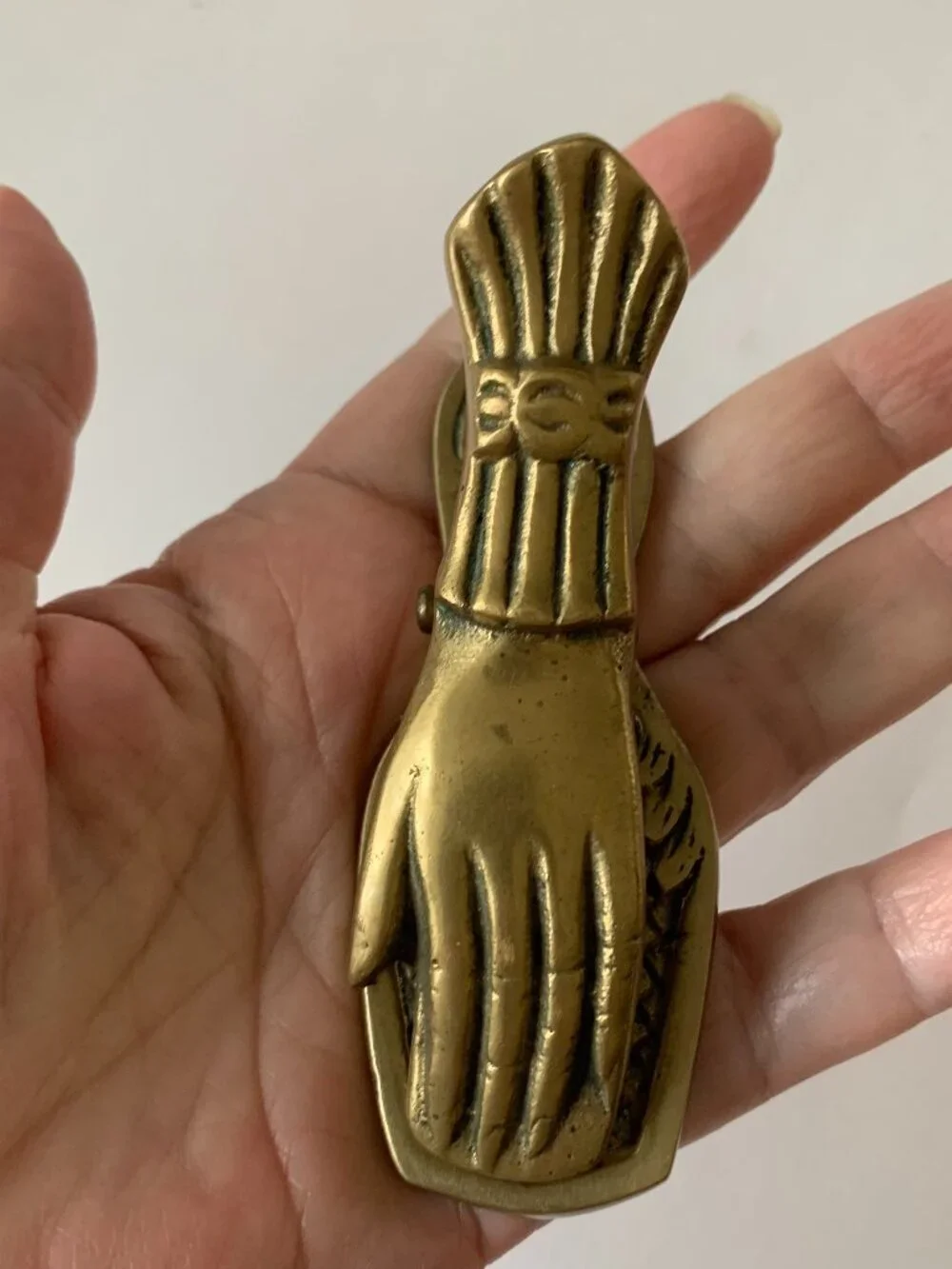 Vintage Victorian Style Heavy Brass Lady's Hand Desk Clip Paper/Letter Holder